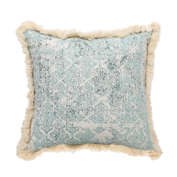 Vintage Blue Pillow Cover 18"X18".  A fluffy fringe completes this look.