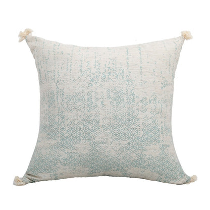 Vintage Blue Pillow Cover with creamy white background and the vintage, retro blue toile like pattern.  Adorned with a tassel on each corner. 18"X18"