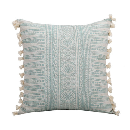 Vintage Blue Pillow cover 18"X18" with mini tassels adorning the 2 long sides of the cover.