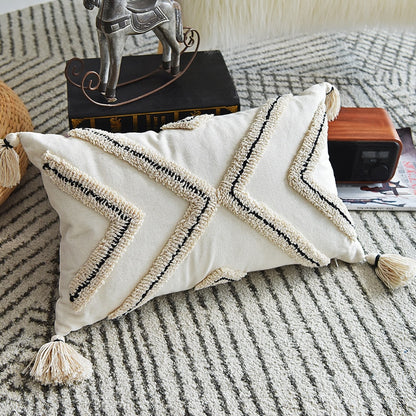 Bohemian Cottage Pillow Cover. Neutral creamy tones and geometric design.