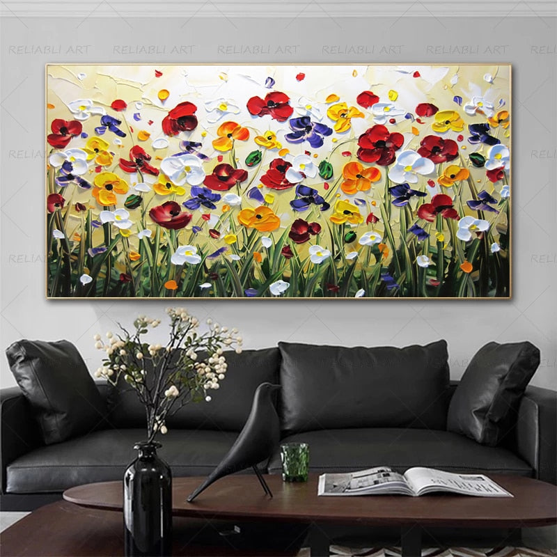 Field of Flowers Textured Oil on Canvas