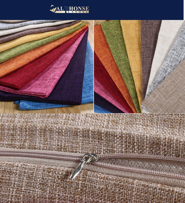 Simply Linen Pillow Covers showing the color swatches available and the zipper closure.