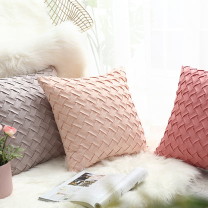 The Basket Weave design of this pillow cover is exquisite and chic, while adding a bit of vintage charm with it's eye-catching weave pattern.  Available in 6 colors: cherry pink, dusty pink, pink, light green, light grey, and grey.  2 sizes:  12"X20" lumbar pillow cover and 18"X18" square pillow cover.