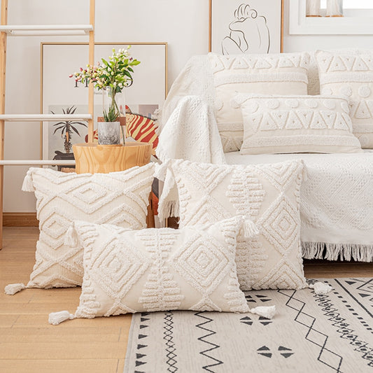 Moroccan Ivory Loop Geometric Pillow Cover