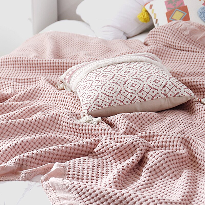 Classic 100 Cotton Waffle Weave Knit Blanket PinkBerry Studios