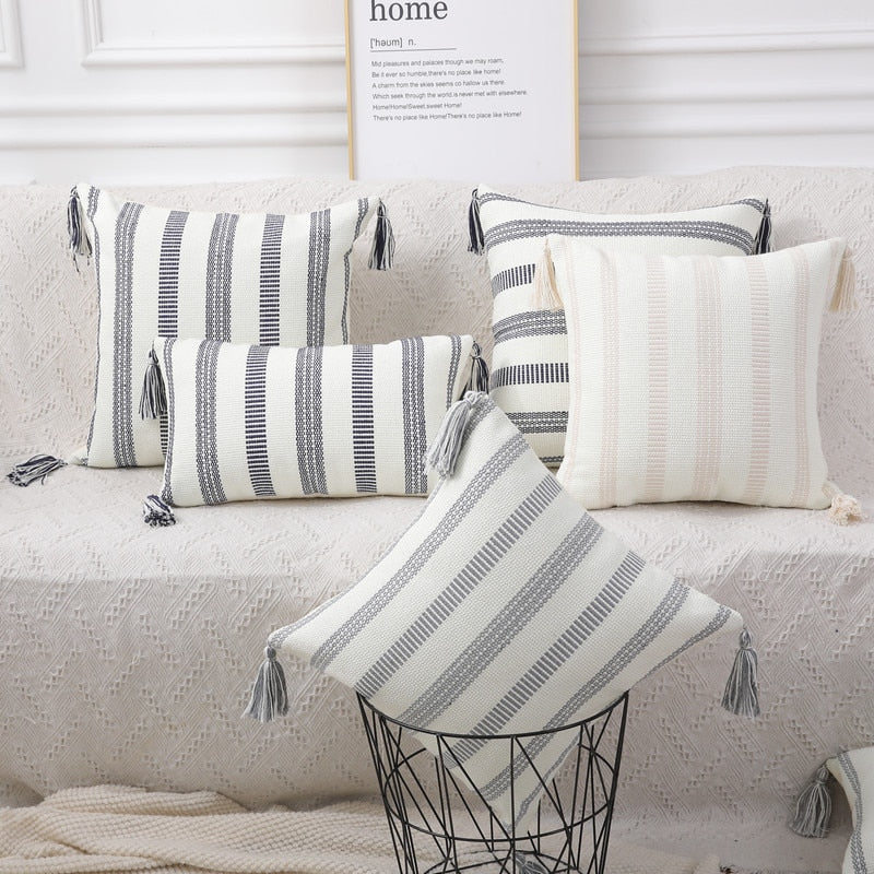 Stripes and Tassels Pillow Covers