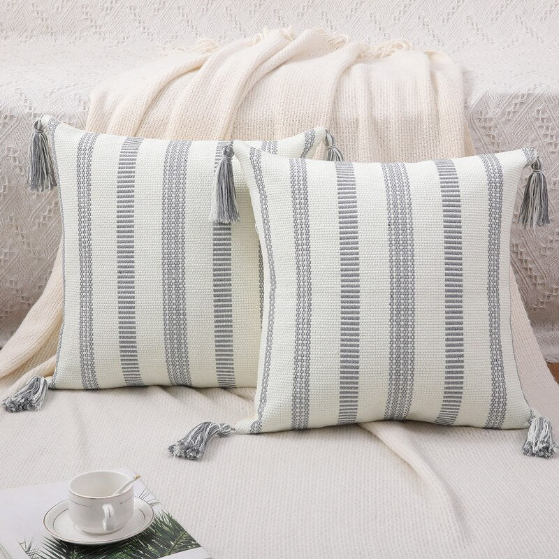 Stripes and Tassels Pillow Covers