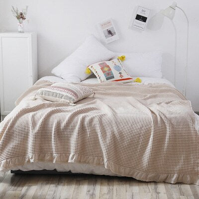 Classic 100% Cotton Waffle Weave Knit Blanket