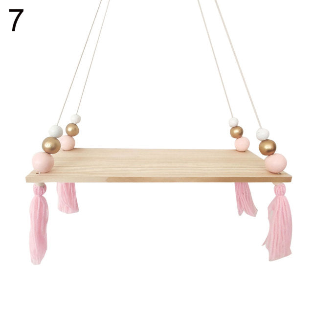 Tassel and Beads Wood Shelf