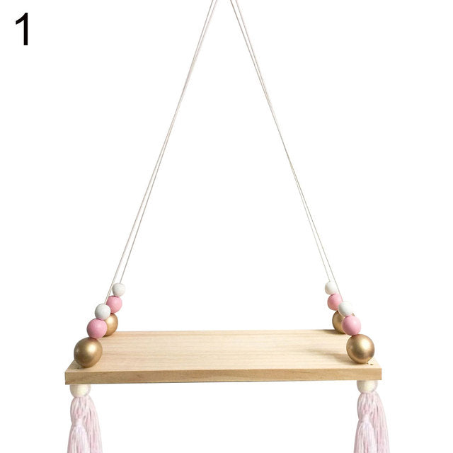 Tassel and Beads Wood Shelf