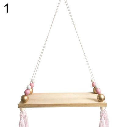 Tassel and Beads Wood Shelf