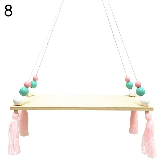 Tassel and Beads Wood Shelf