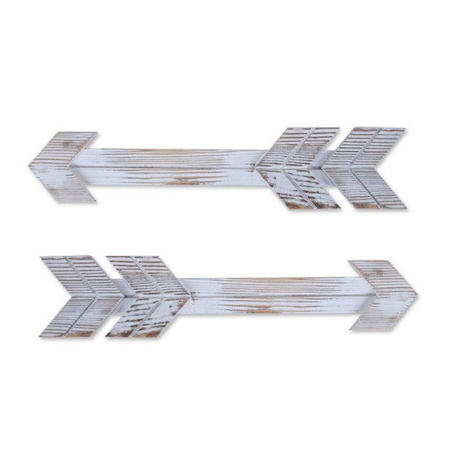 Distressed Rustic Farmhouse decorative wood arrows.  Handcrafted stained weathered wood in white.   2 piece set.