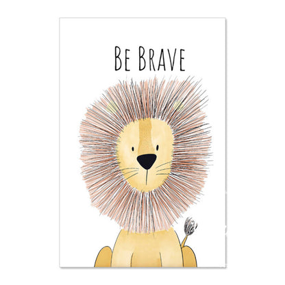 Animal Inspirations Canvas Wall Art.  Baby male lion with large mane on white background.  Affirmation is "Be Brave".  Assorted sizes, NO frame included.