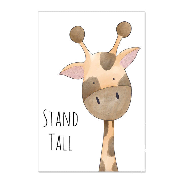 Animal Inspirations Canvas Wall Art.  Cute baby giraffe on white background.  Inspirational quote  is, "Stand Tall".  Assorted sizes, NO frame included.