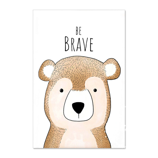 Animal Inspirations Canvas Wall Art of a baby bear with the affirmation "Be Brave".  A variety of sizes available.  No Frame included.