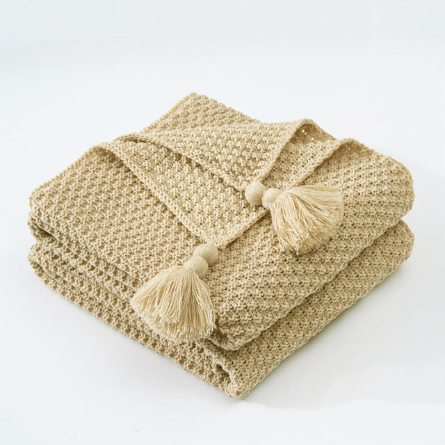 Cozy Knit Throw Blanket with Tassels