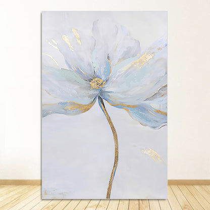 Blue Gray Flower and Feather Canvas Wall Art