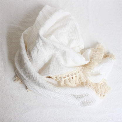 Bamboo + Cotton Muslin Swaddle Blanket with Fringe