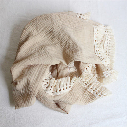 Bamboo + Cotton Muslin Swaddle Blanket with Fringe