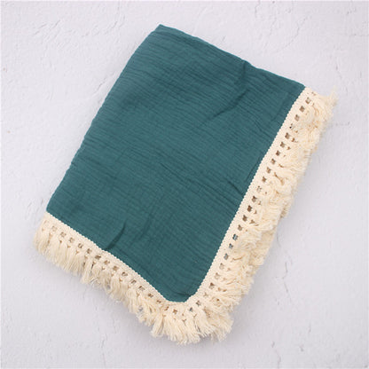 Bamboo + Cotton Muslin Swaddle Blanket with Fringe