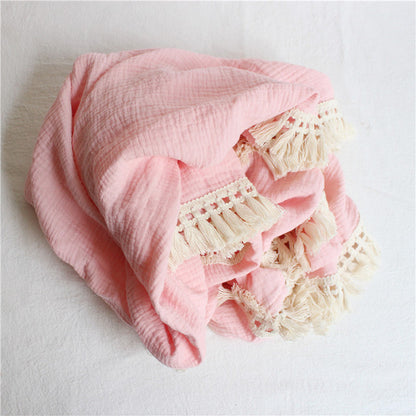 Bamboo + Cotton Muslin Swaddle Blanket with Fringe