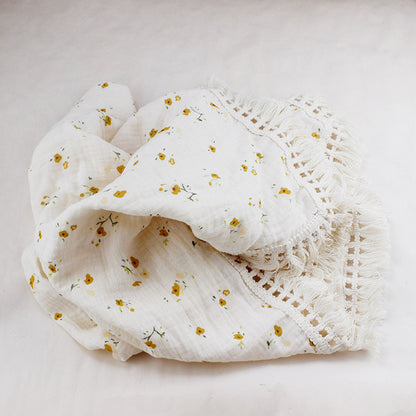 Bamboo + Cotton Muslin Swaddle Blanket with Fringe