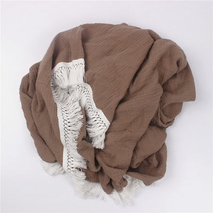 Bamboo + Cotton Muslin Swaddle Blanket with Fringe