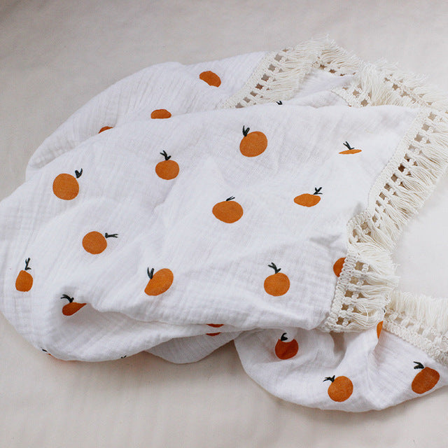 Bamboo + Cotton Muslin Swaddle Blanket with Fringe