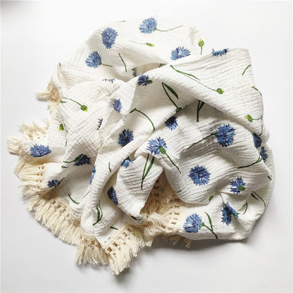 Bamboo + Cotton Muslin Swaddle Blanket with Fringe