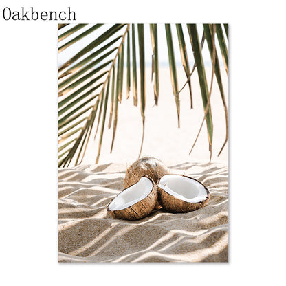 Beach Prints on Canvas Wall Art.  High quality, premium inks used on this canvas wall art depicting broken coconuts laying on the sandy beach under a palm tree.