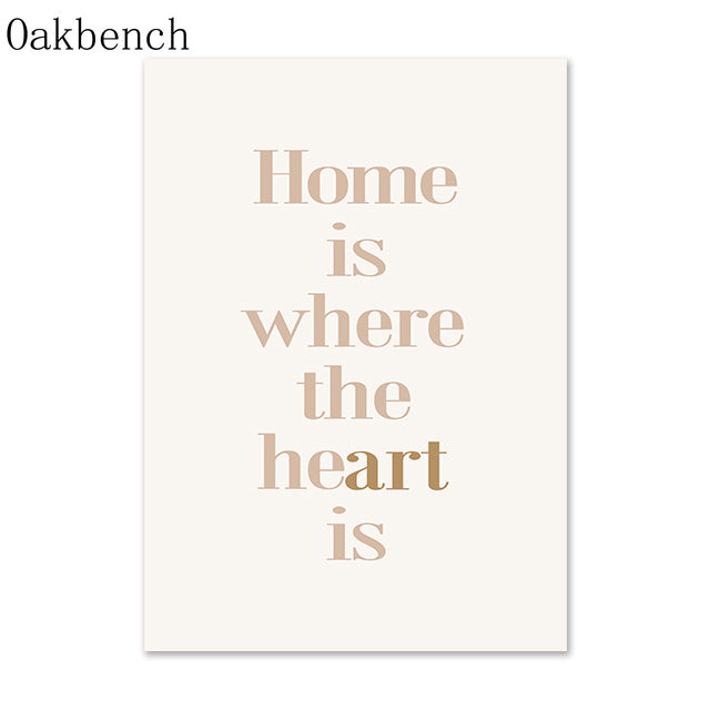 Beach Prints on Canvas Wall Art.  High quality, premium inks used for this canvas wall art featuring typography and the slogan, "Home is where the heart is".  This design has a creamy white background.